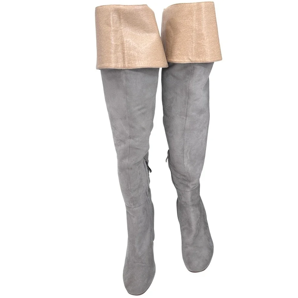 EGO Gray Faux Suede Over the Knee Boots Women's Size 7 Block Heel City Chic